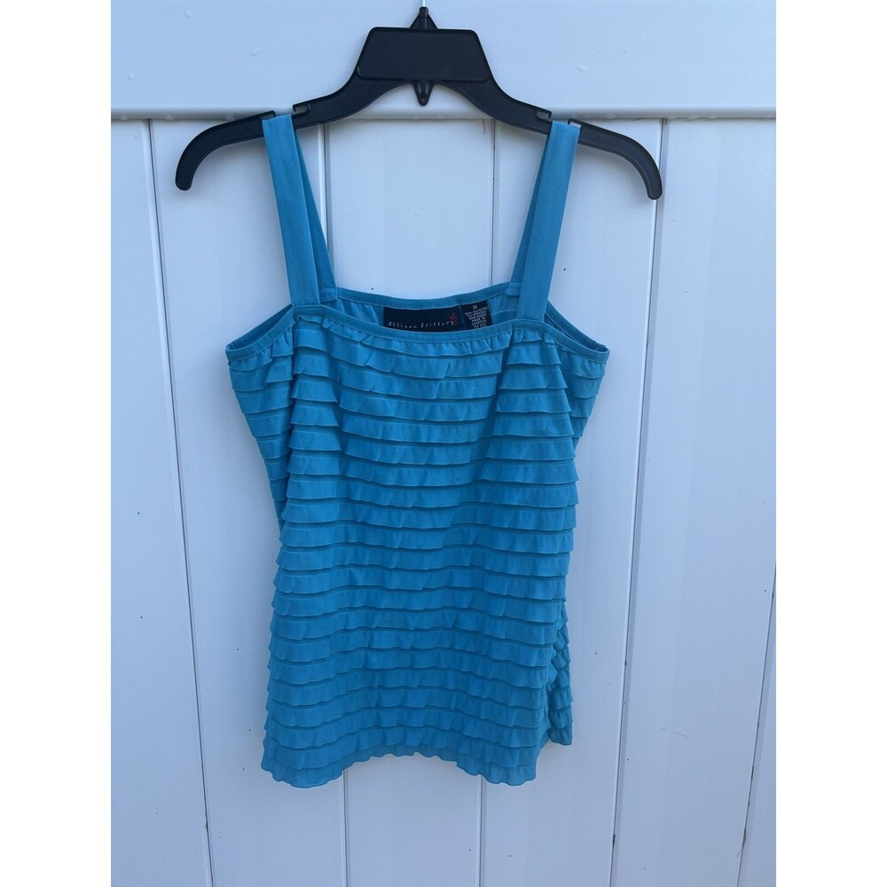 Allison Brittney Women's Sleeveless Tank Top Ruffled Blue Size Medium